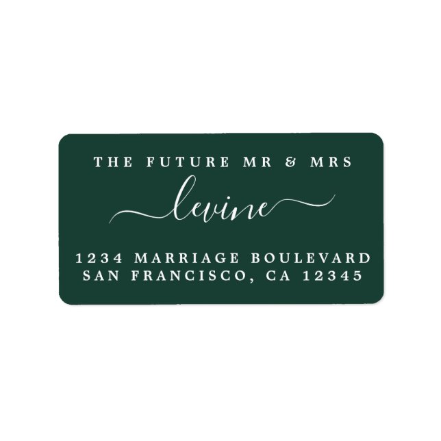 Future Mr Mrs Dark Green Wedding Return Address Label (Front)