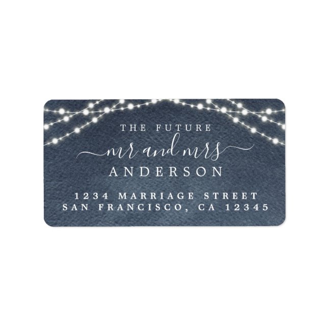 Future Mr Mrs Fairy Lights Blue Wedding Address Label (Front)