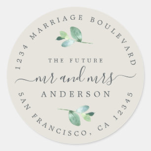Future Mr Mrs Foliage Wedding Return Address Classic Round Sticker
