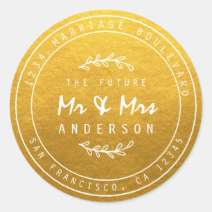 Future Mr Mrs Gold Wedding Return Address Classic  Round Sticker