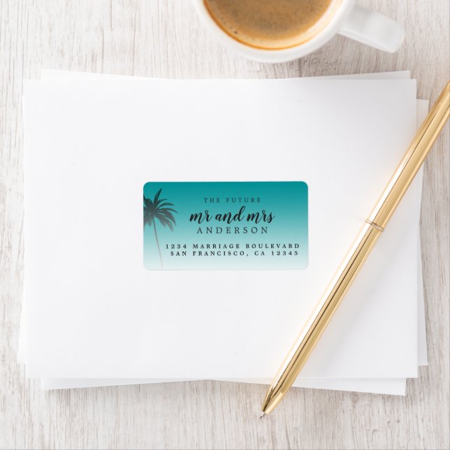 Future Mr Mrs Green Beach Wedding Return Address Label (Insitu)