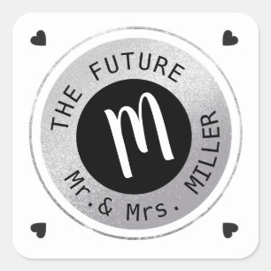 future Mr Mrs last name wedding monogram  Square Sticker