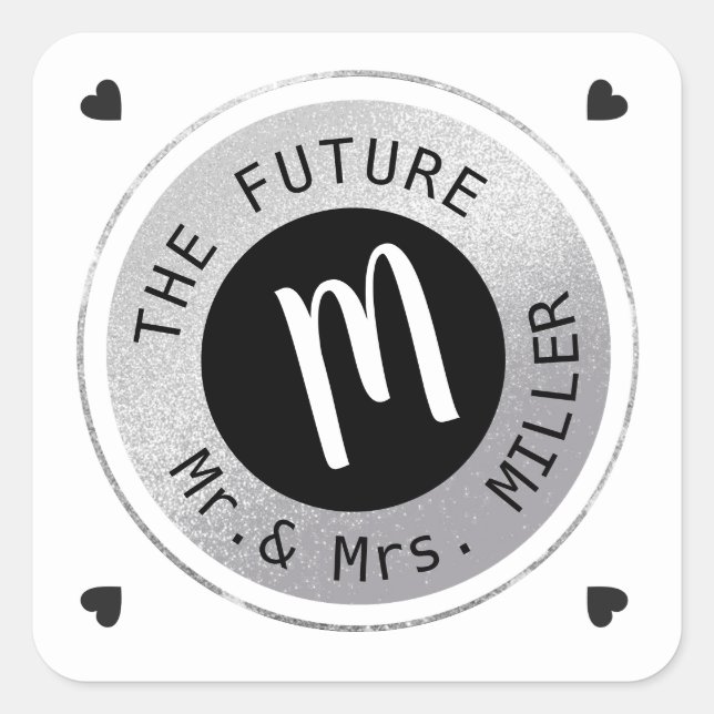 future Mr Mrs last name wedding monogram  Square Sticker (Front)