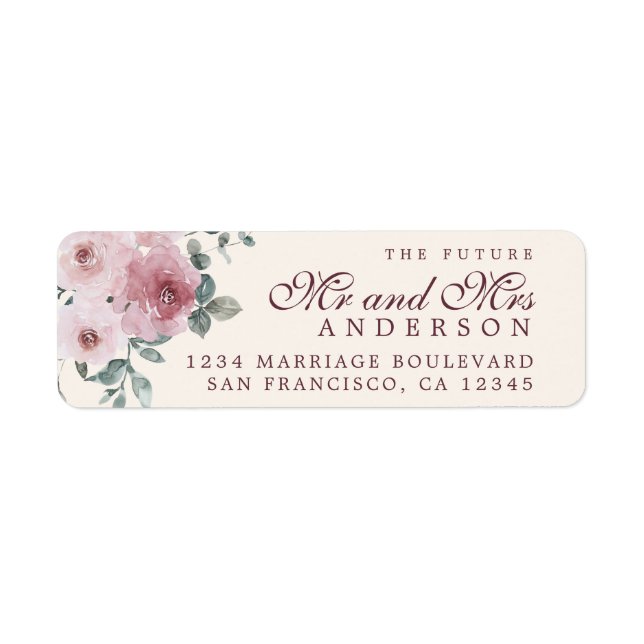 Future Mr Mrs Pink Burgundy Floral Return Address (Front)