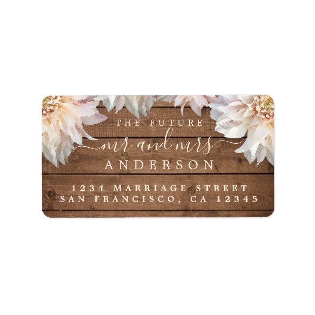 Future Mr Mrs Pink Floral Wood Wedding Address Lab Label (Front)