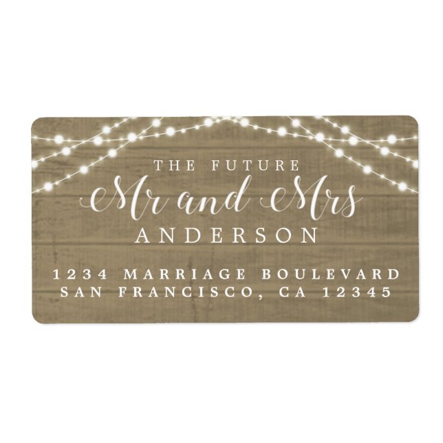 Future Mr Mrs Rustic Wood Lights Wedding Address L (Front)