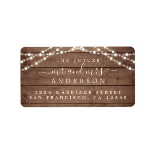 Future Mr Mrs Rustic Wood Lights Wedding Address Label