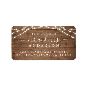 Future Mr Mrs Rustic Wood Lights Wedding Address Label