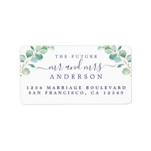 Future Mr Mrs Script Green Foliage Wedding Address Label