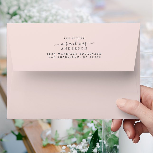 Future Mr Mrs Script Pink Wedding Return Address Envelope (Creator Uploaded)