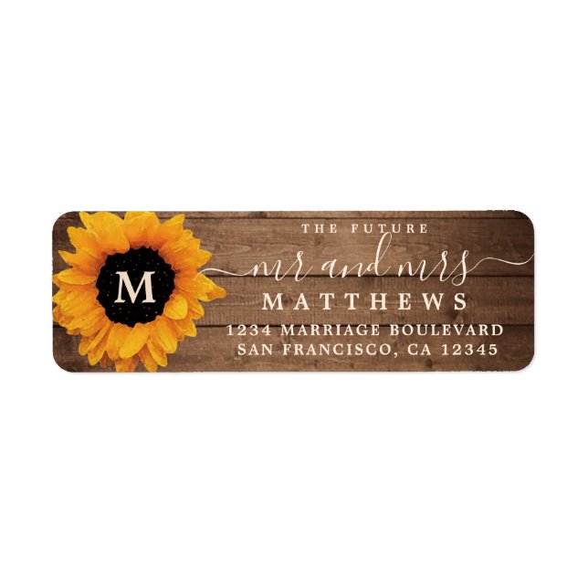 Future Mr Mrs Sunflower Monogram Return Address (Front)