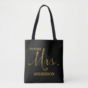 Future Mrs. Black and Faux-Glitter Gold Tote Bag