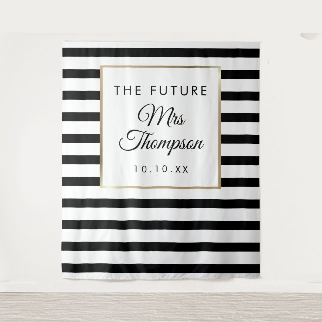 Future Mrs Black Stripe Bridal Shower Photo Prop Tapestry (Front)