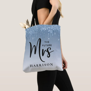 Future Mrs Blue Glitter Drips Personalised Tote Bag