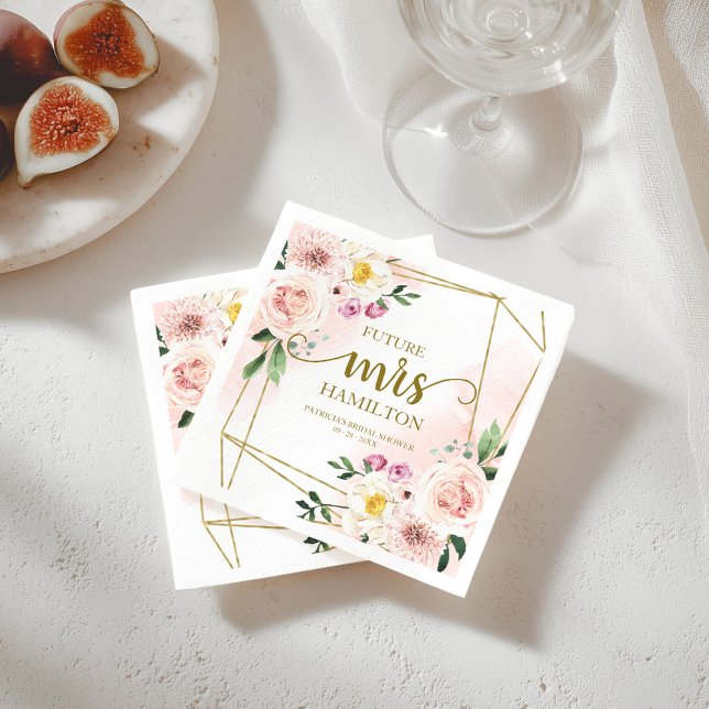 Future Mrs Blush Floral Geometric Bridal Shower Napkin (Creator Uploaded)