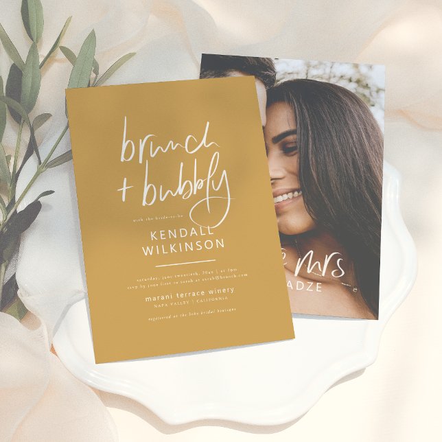 Future Mrs | Boho Mustard Bridal & Brunch Bubbly Invitation (Creator Uploaded)
