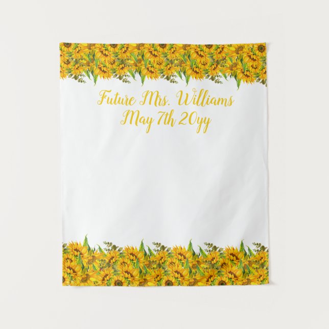 Future Mrs Boho Sunflowers Bridal Shower Backdrop Tapestry (Front)