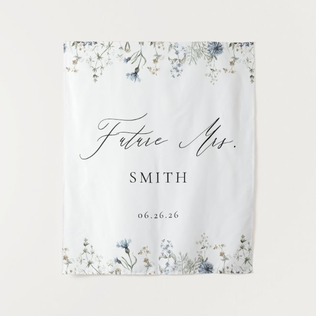 future Mrs Bridal Shower Backdrop Blue Wildflower Tapestry (Front)