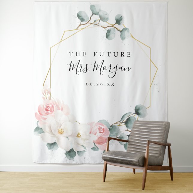 Future Mrs Bridal Shower Backdrop Greenery Floral Tapestry (In Situ)