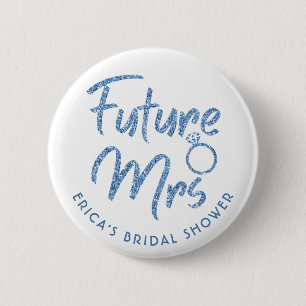 Future Mrs Bridal Shower Blue Glitter Button
