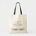 Future Mrs Bridal Shower Script Pre Wedding Bride Tote Bag<br><div class="desc">Casual bridal shower future Mrs tote bag featuring modern flowers with customisable text to add the name of the bride to be. Makes a perfect bridal shower gift. Perfect accessory for the bachelorette weekend party,  honeymoon and much more!</div>