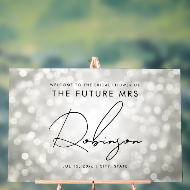 FUTURE MRS Bridal Shower Welcome Silver Lights Acrylic Sign (Neutral)