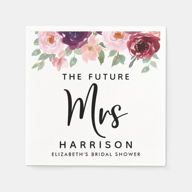 Future Mrs Burgundy Floral Bridal Shower Napkin (Front)