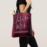 Future Mrs. Burgundy Purple Modern Metal Tote Bag<br><div class="desc">Future Mrs. Bride Faux Modern and Elegant Fuax Brushed Metal Burgundy Cranberry Purple Bag which are perfect for a Marsala or Maroon Bachelorette Party. This Future Mrs Bag is perfect for a bachelorette party. The Bride's Name can be updated on this Bag. Please contact the designer if you would like...</div>