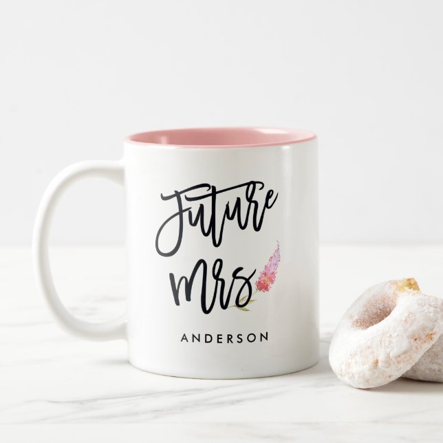 Future Mrs. Calligaphy Personalised Two-Tone Coffee Mug (With Donut)