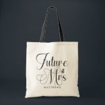 Future Mrs. Custom Name Wedding  Tote Bag<br><div class="desc">Future Mrs. Custom Name Wedding Tote Bag  - Custom tote bag  features modern script typography and is personalized with your future surname. Font is accented with an engagement ring. Shown in black and white.</div>