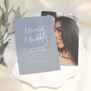 Future Mrs Dusty Blue Modern Brunch & Bubbly Photo Invitation