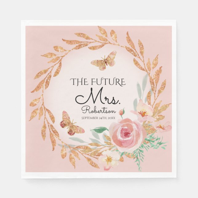 Future Mrs Elegant Blush Pink Floral Bridal Shower Napkin (Front)