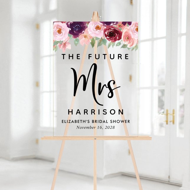 Future Mrs Floral Bridal Shower Welcome Clear Acrylic Sign (Creator Uploaded)