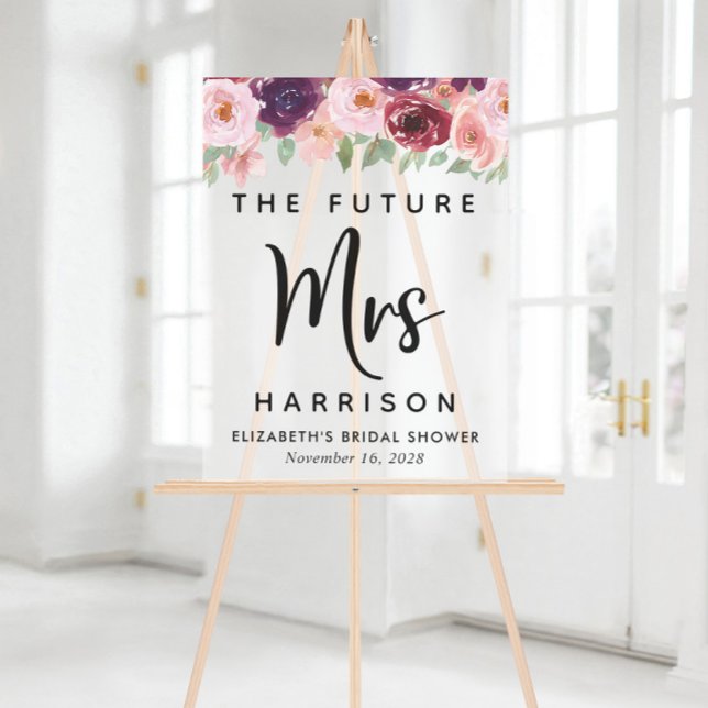 Future Mrs Floral Bridal Shower Welcome Frosted Acrylic Sign (Creator Uploaded)