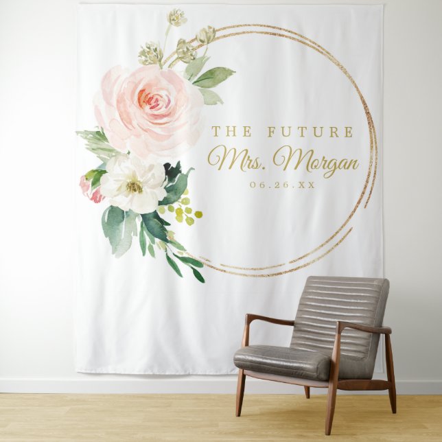 Future Mrs Gold Bridal Shower Backdrop Photo Booth Tapestry (In Situ)
