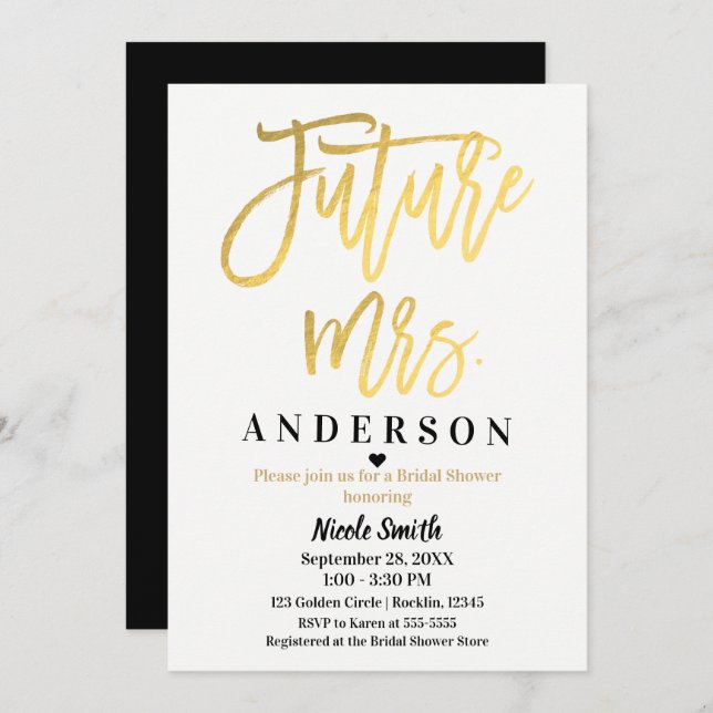 Future Mrs. Gold Foil Modern Script Bridal Shower Invitation (Front/Back)