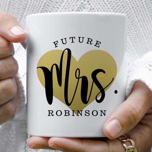 Future Mrs. Gold Heart Monogram Wedding Coffee Mug (Creator Uploaded)