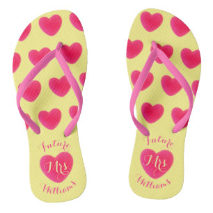 Future Mrs. Heart Pattern Pink and Yellow Jandals