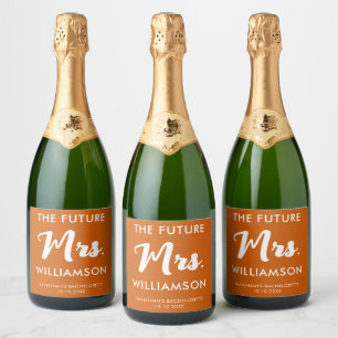 Future Mrs Last Name Bachelorette Orange And White Sparkling Wine Label