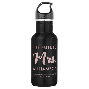 Future Mrs Last Name Bachelorette Party Pink Black 532 Ml Water Bottle