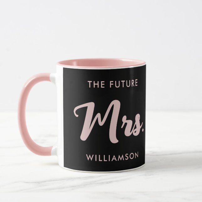 Future Mrs Last Name Getting Married Pink Black Mug (Left)