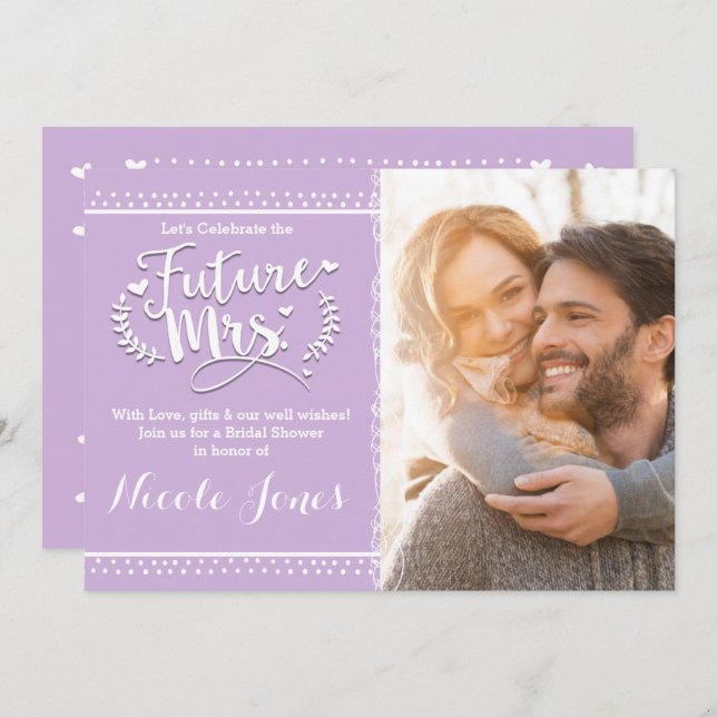FUTURE MRS. Lavender Purple Bridal Shower Photo Invitation (Front/Back)