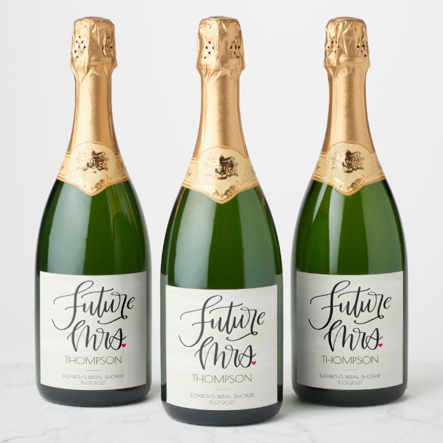 Future Mrs Modern Calligraphy Bridal Shower Sparkling Wine Label (Bottles)