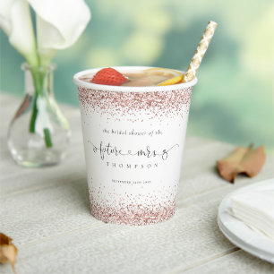 Future Mrs Name Rose Gold Glitter Bridal Shower Paper Cups