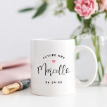 Future Mrs Personalised Black Script Name Wedding Coffee Mug<br><div class="desc">Custom "Future Mrs." women's bridal wedding coffee mug features modern black script text that can be personalised with the bride's married last name and wedding date. Includes a cute pink heart accent. Makes a perfect gift the newly engaged bride-to-be!</div>