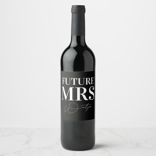 Future Mrs Personalised Black Wedding Wine Label (Front)