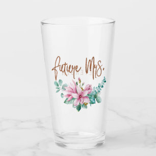 Future mrs pink floral copper glitter typography glass