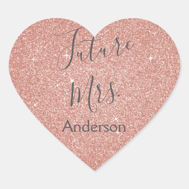 Future Mrs. Pink Rose Gold Bridal Shower Heart Sticker (Front)