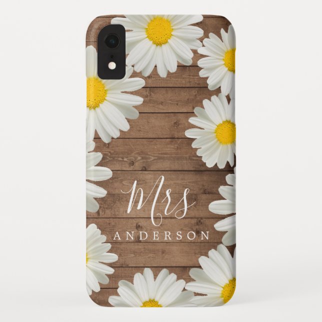 Future Mrs Pretty Daisies White Floral Rustic Wood Case-Mate iPhone Case (Back)