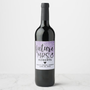 Future Mrs. Purple Glitter Bridal Shower Wine Label